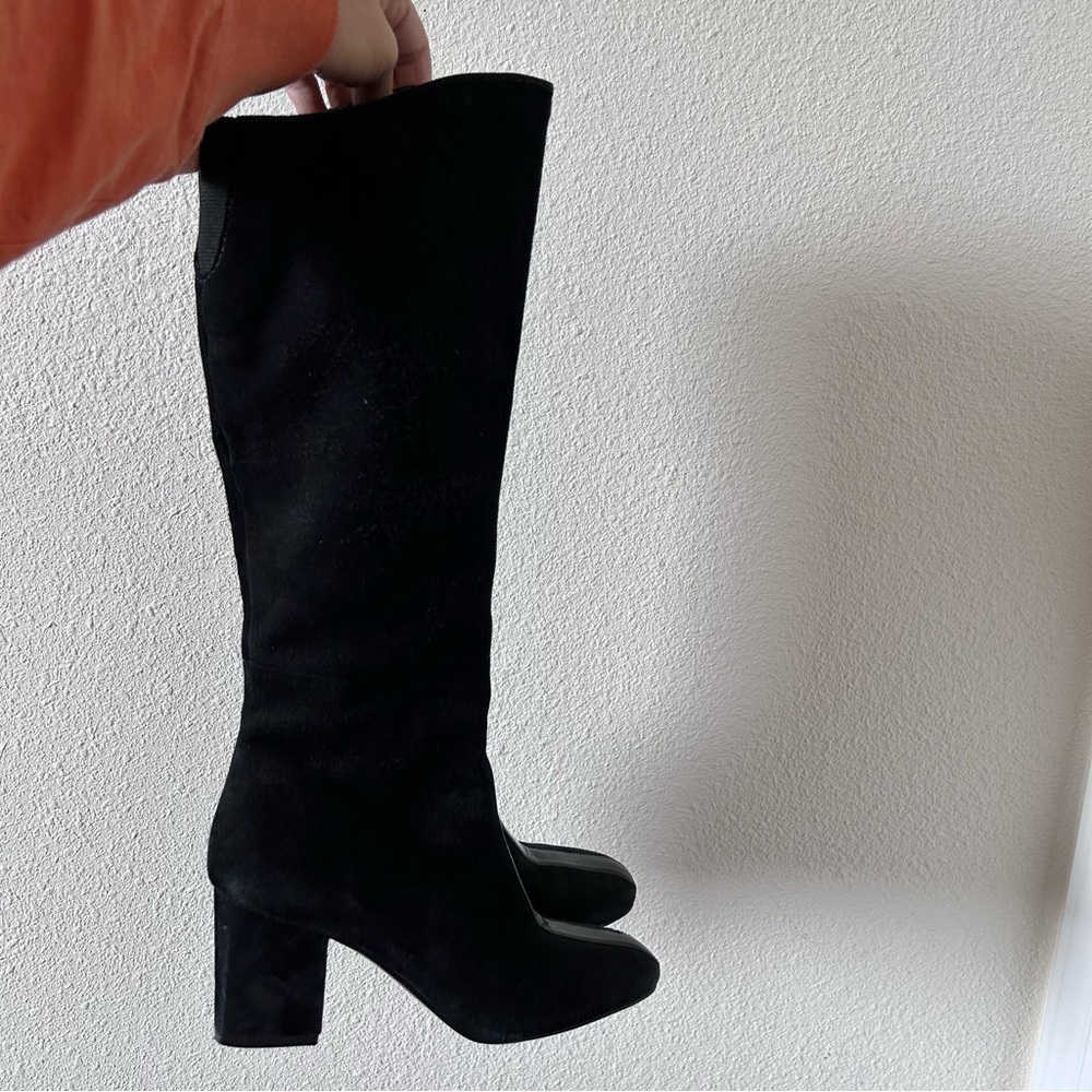 SIGERSON MORRISON VERO CUOIO Women Knee High Boots 8 Black Suede Paten Leather